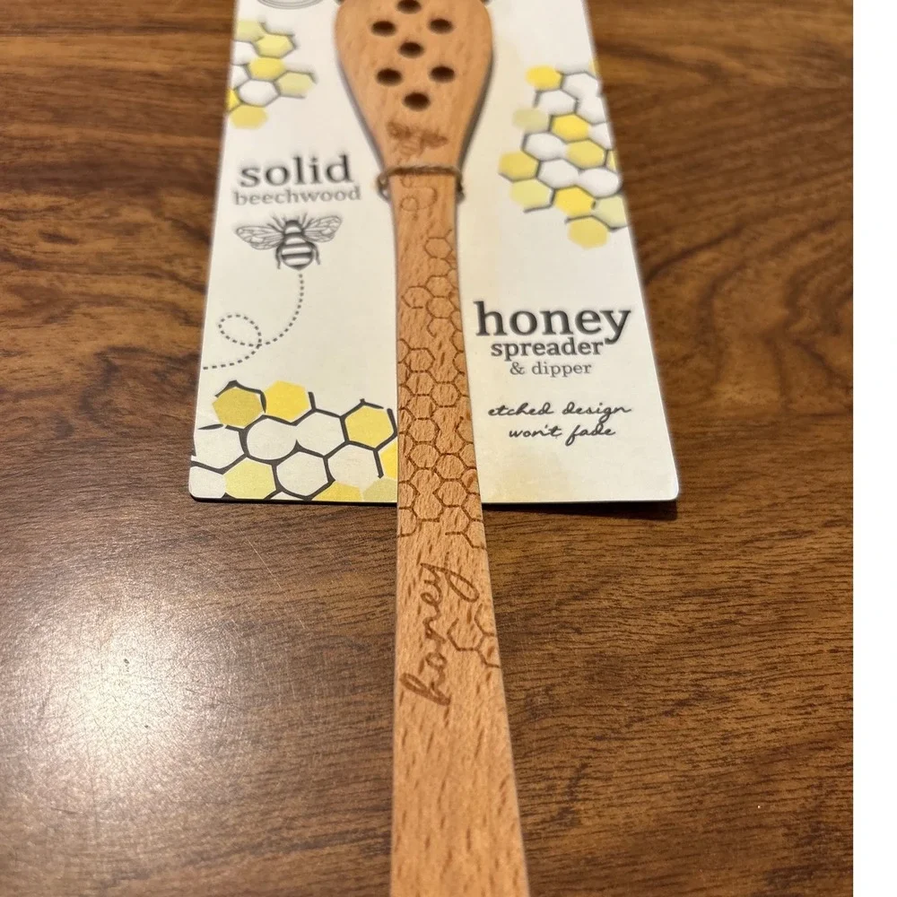 Beechwood Honey Spreader and‎ Dipper Wooden Spoon with Etched Bee and Honeycomb